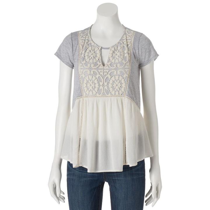 Juniors' Rewind Lace Peplum Tee, Girl's, Size: Medium, Grey Other