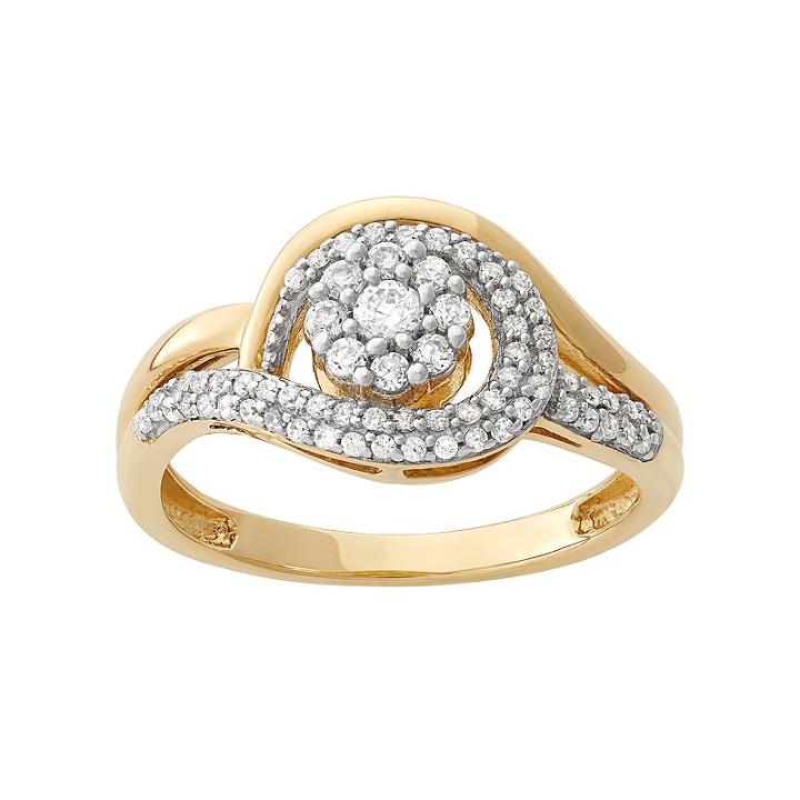 1/2 Carat T.w. Diamond 10k Gold Flower Swirl Ring, Women's, Size: 7, White