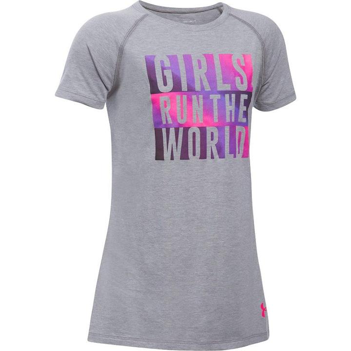Girls 7-16 Under Armour Girls Run The World Graphic Tee, Size: Medium, Med Grey