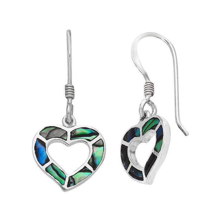 Sterling Silver Abalone Heart Drop Earrings, Women's, Green