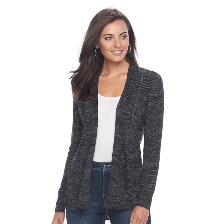 Women's Apt. 9&reg; Chevron Open-front Cardigan Sweater, Size: Xl, Black
