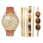 Women's Crystal Watch & Bangle Bracelet Set, Size: Medium, Brown