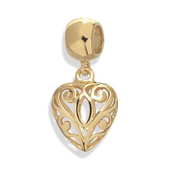 Individuality Beads 24k Gold Over Silver Filigree Heart Charm, Women's, Yellow