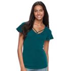 Juniors' Candie's&reg; Strappy Flutter Sleeve Tee, Teens, Size: Medium, Med Green