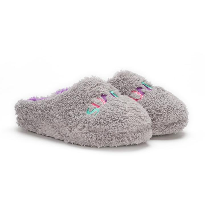 Women's So&reg; Embroidered Faux Fur Moccasin Slippers, Size: Medium, Grey