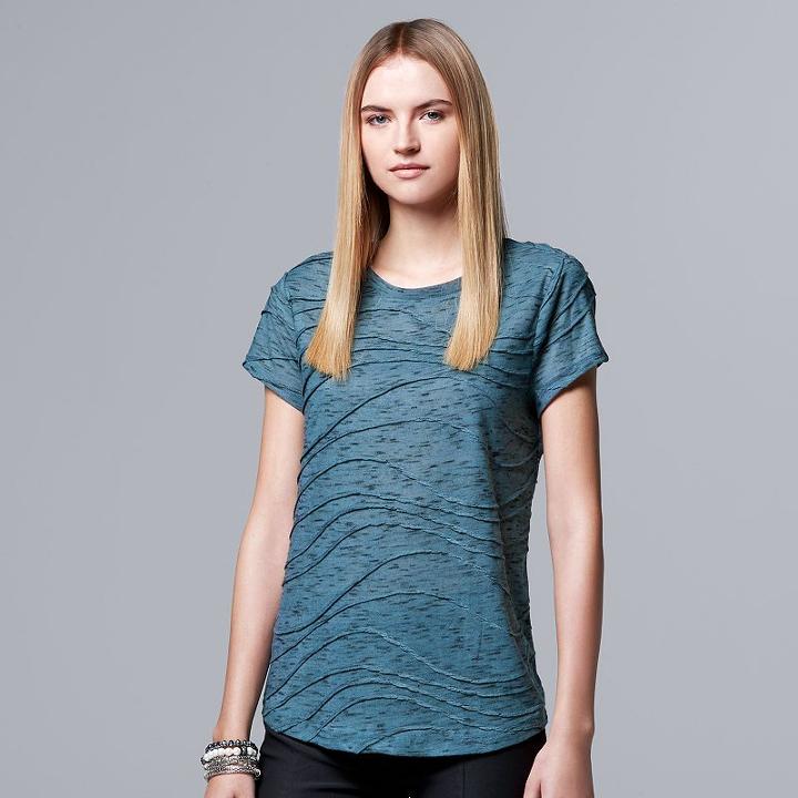 Women's Simply Vera Vera Wang Windy Space-dye Jacquard Tee, Size: Xs, Green