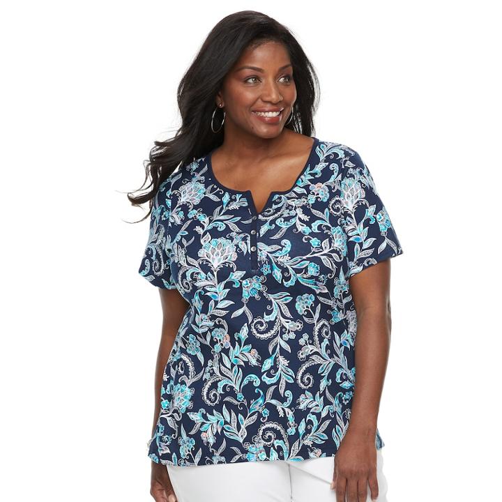 Plus Size Croft & Barrow Solid Henley Tee, Women's, Size: 3xl, Blue