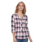 Women's Croft & Barrow&reg; Plaid Pintuck Shirt, Size: Medium, Med Pink