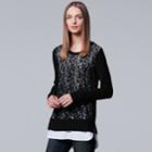 Women's Simply Vera Vera Wang Mock-layer Lace Sweater, Size: Xs, Black