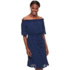 Women's Elle&trade; Dot Off-the-shoulder Dress, Size: Medium, Blue (navy)
