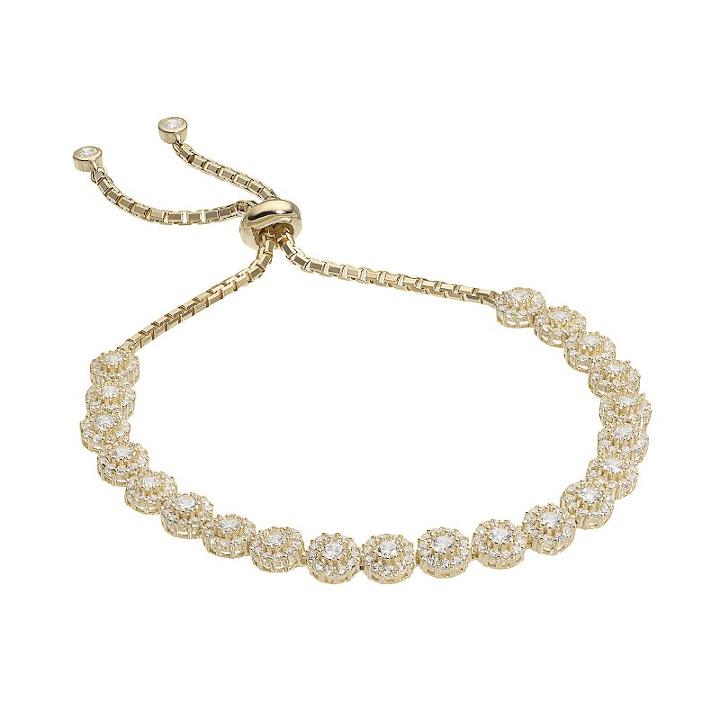Sterling Silver Cubic Zirconia Cluster Bolo Bracelet, Women's, Size: 7, Yellow