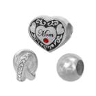 Individuality Beads Sterling Silver Crystal Mom Heart And Love Knot Bead Set, Women's, Multicolor