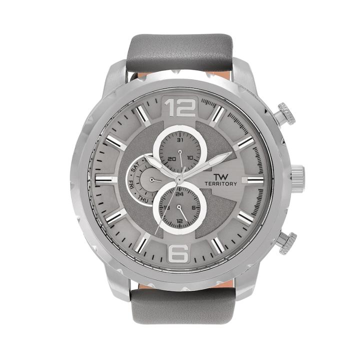 Territory Men's Leather Watch - Kh-tw-219979-1silgry, Size: Xl, Grey
