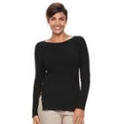 Women's Croft & Barrow&reg; Button Side Long Sleeve Top, Size: Large, Black