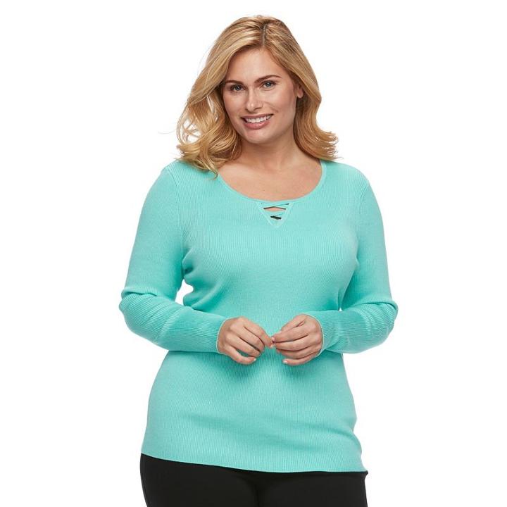 Plus Size Croft & Barrow&reg; Ribbed Crisscross Sweater, Women's, Size: 3xl, Brt Blue