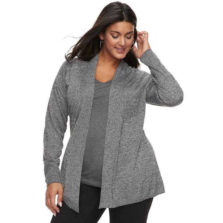 Plus Size Apt. 9&reg; Essential Ribbed Cardigan, Women's, Size: 2xl, Dark Grey