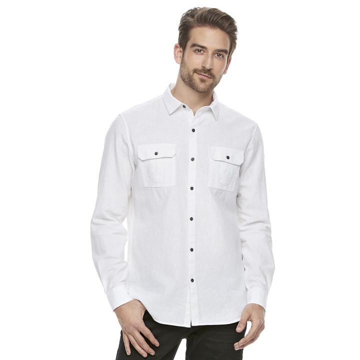 Men's Marc Anthony Slim-fit Linen-blend Textured Button-down Shirt, Size: Xl, White