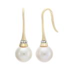 Freshwater Cultured Pearl And Diamond Accent 14k Gold Drop Earrings, Women's, White