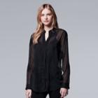 Women's Simply Vera Vera Wang Embroidered Chiffon Top, Size: Xl, Black