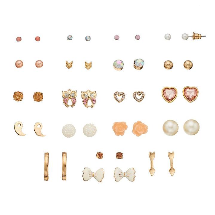 Mudd&reg; Owl, Heart, Flower & Bow Tie Stud Earring Set, Women's, Multicolor