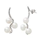 Diamond Fascination 14k White Gold Freshwater Cultured Pearl And Diamond Accent Drop Earrings, Women's