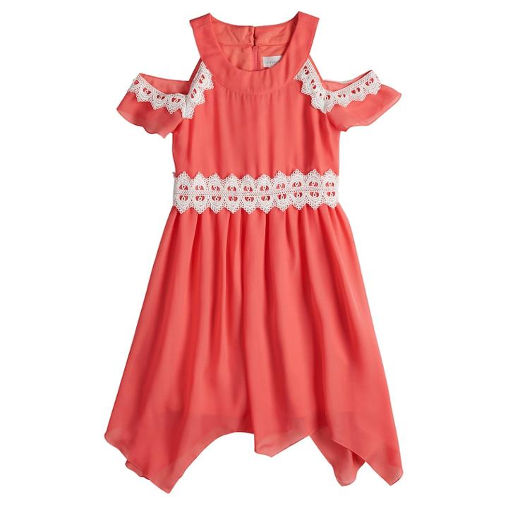 Girls 7-16 Lavender Cold Shoulder Lace Trim Dress, Size: 10, Brt Orange