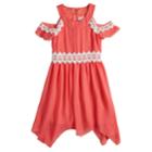 Girls 7-16 Lavender Cold Shoulder Lace Trim Dress, Size: 10, Brt Orange