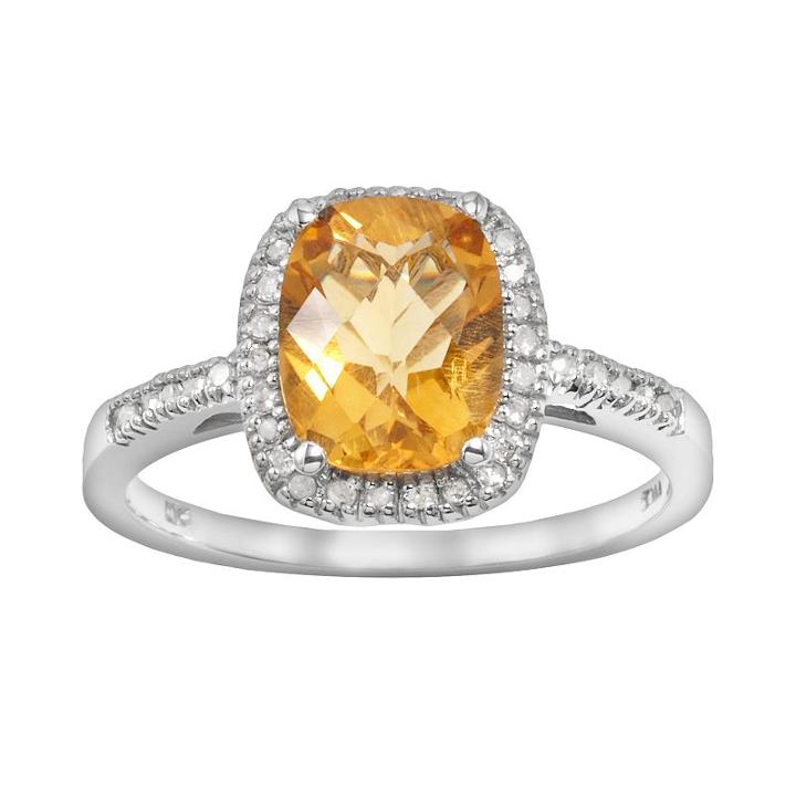 10k White Gold .16-ct. T.w. Diamond And Citrine Frame Ring, Women's, Size: 7, Orange