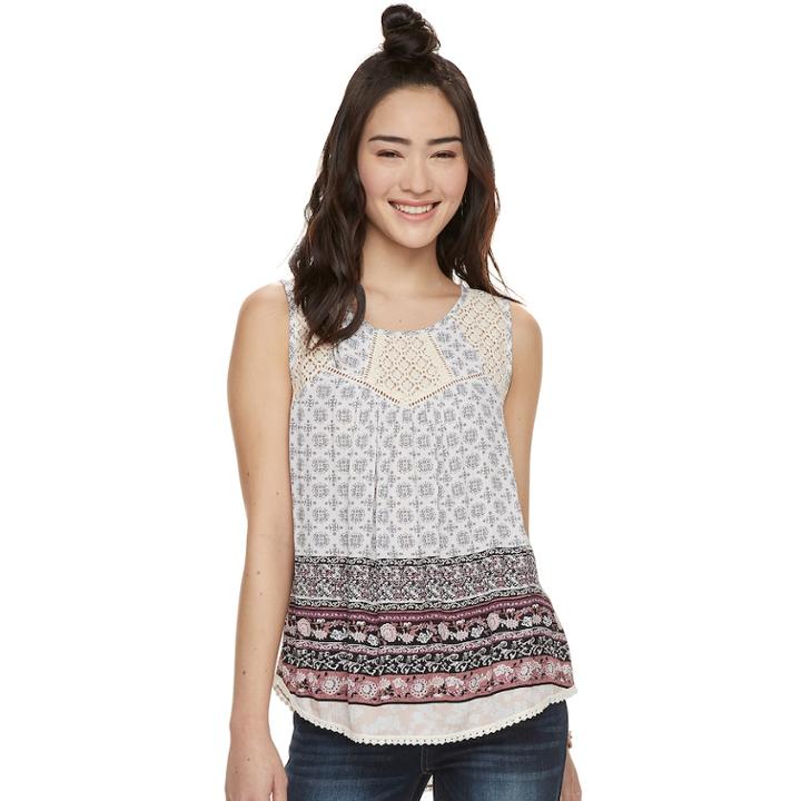 Juniors' Rewind Lace Yoke Tank Top, Teens, Size: Xl, Black
