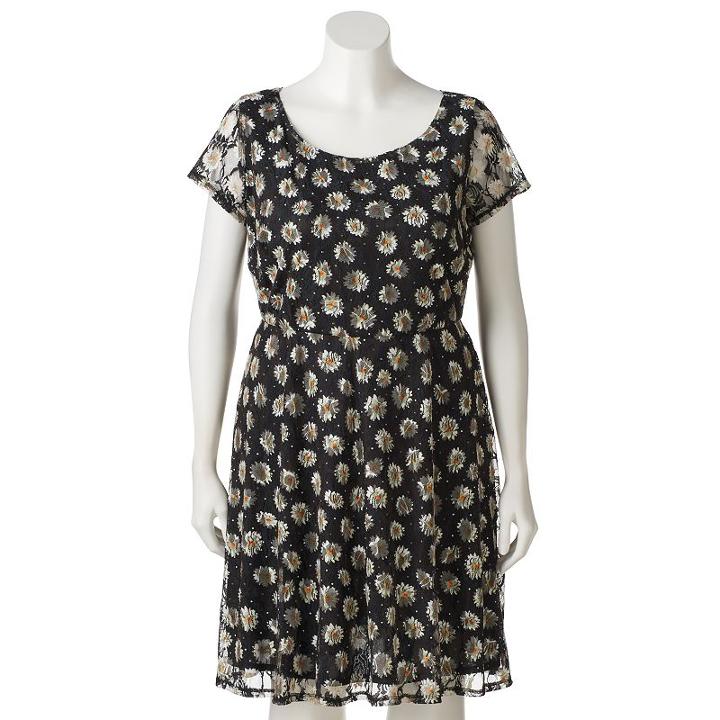 Juniors' Plus Size Wrapper Floral Lace A-line Dress, Girl's, Size: 3xl, Black