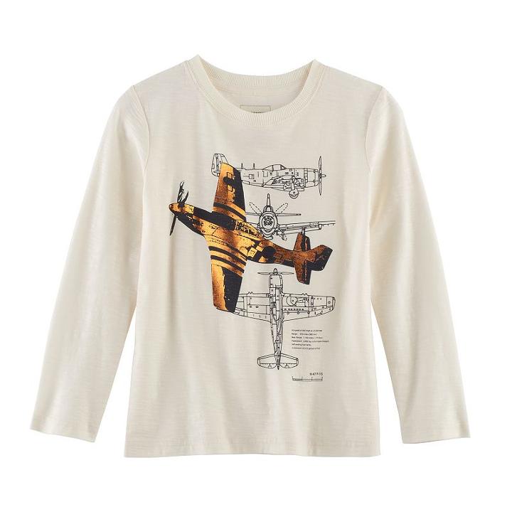 Boys 4-7x Sonoma Goods For Life&trade; Airplane Sketches Metallic Long Sleeve Graphic Tee, Size: 6, White Oth