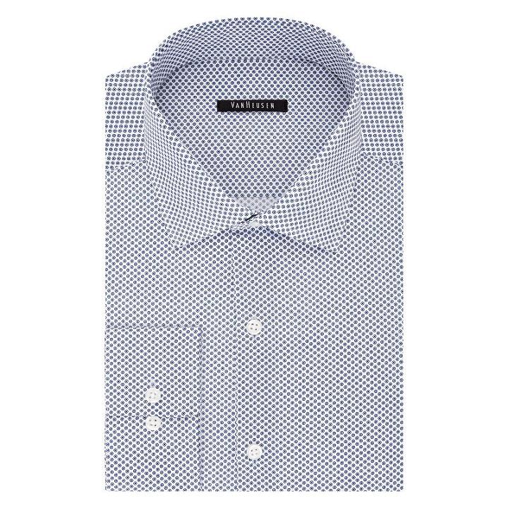 Men's Van Heusen Slim-fit Patterned Flex Collar Dress Shirt, Size: 18 36/37, Blue