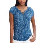 Petite Chaps Print Lace-up Top, Women's, Size: L Petite, Blue