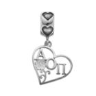 Logoart Sterling Silver Alpha Omicron Pi Sorority Heart Charm, Women's, Grey