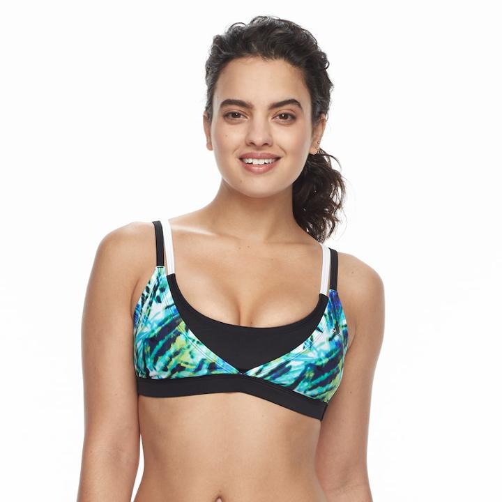 Women's Adidas Electric Palm Layered D-cup Bikini Top, Size: Medium, Green