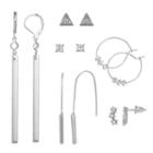 Mudd&reg; Beaded Hoop, Triangular Stud, Star Climber & Bar Drop Nickel Free Earring Set, Women's, Silver