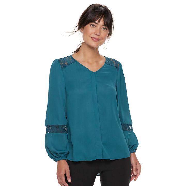 Women's Apt. 9&reg; Lace Yoke Blouse, Size: Small, Dark Blue
