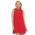 Juniors' Lily Rose Crochet Yoke Mockneck Dress, Teens, Size: Small, Red