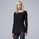 Women's Simply Vera Vera Wang Asymmetrical Lace Crewneck Sweater, Size: Medium, Black