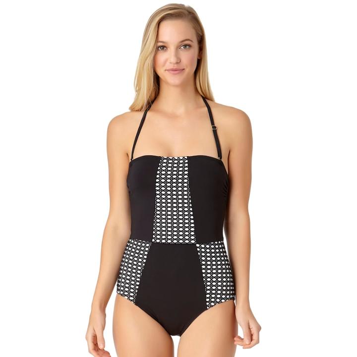 Women's Cole Of California D-cup Mesh Bandeau One-piece Swimsuit, Size: 6, Oxford