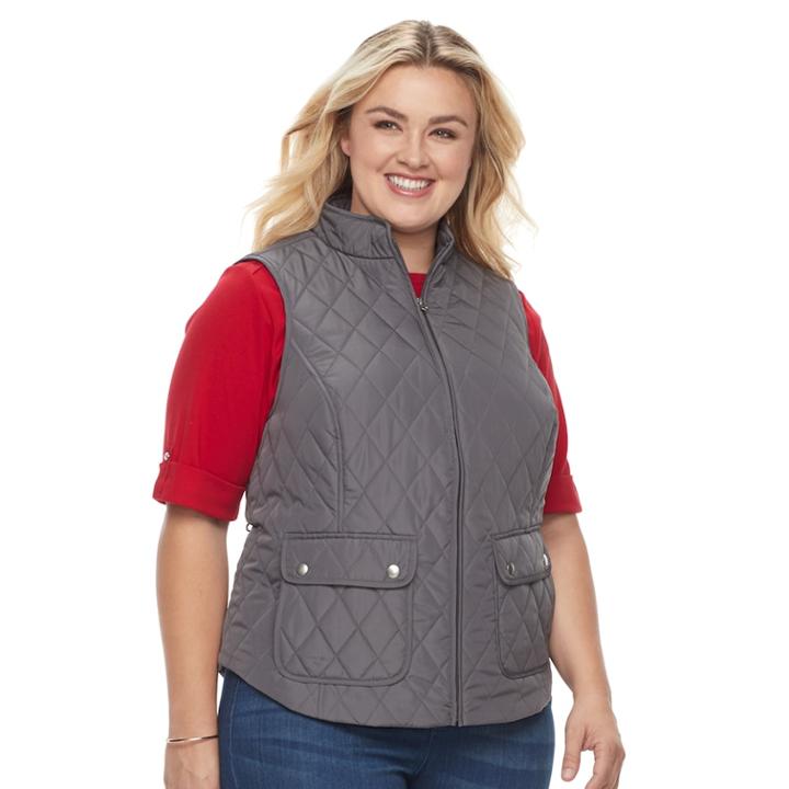 Plus Size Croft & Barrow&reg; Quilted Vest, Women's, Size: 2xl, Grey