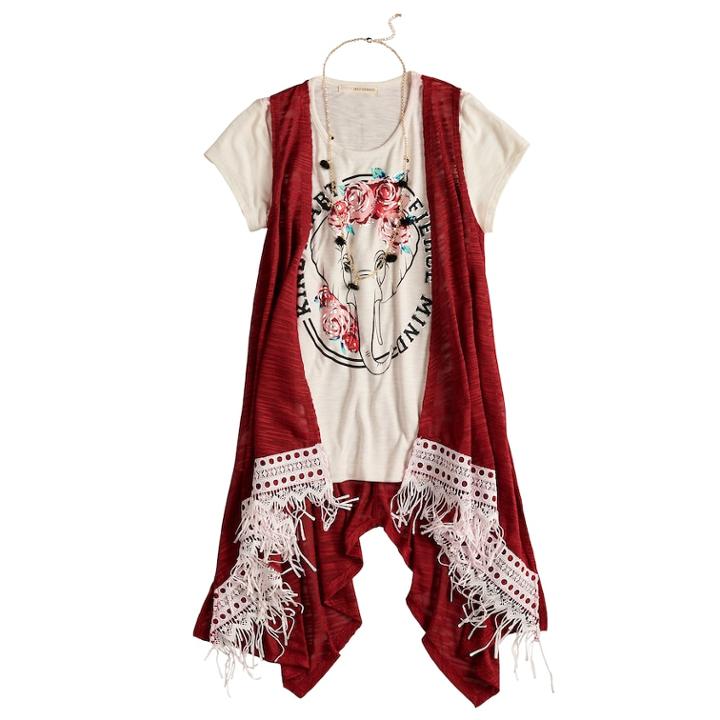 Girls 7-16 & Plus Size Self Esteem Graphic Tee Set With Vest & Necklace, Size: Large, Black