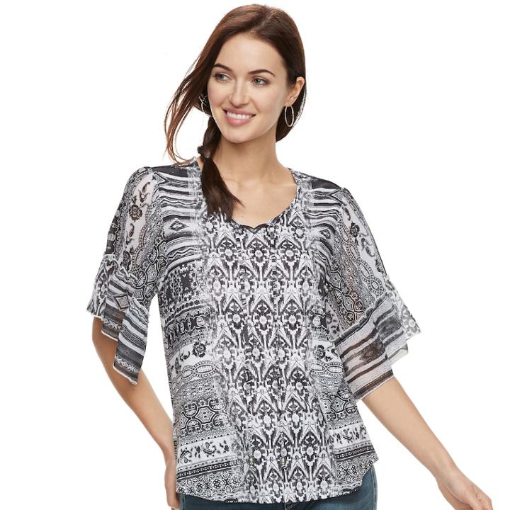 Women's World Unity Printed Chiffon Top, Size: Xxl, Grey (charcoal)