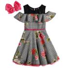 Girls 7-16 Beauteez Ruffled Cold Shoulder Skater Dress With Bow, Size: 16, Black