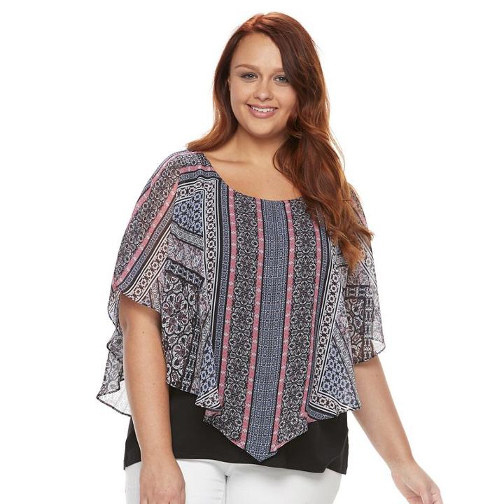 Plus Size Ab Studio Printed Popover Top, Women's, Size: 0x, Ovrfl Oth