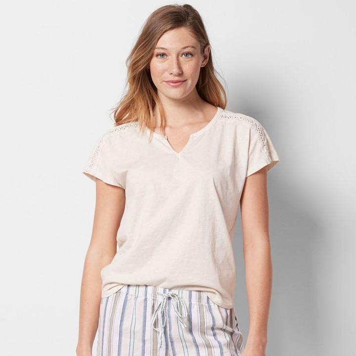Women's Sonoma Goods For Life&trade; Pajamas: Notch Neck Tee, Size: Small, Lt Beige