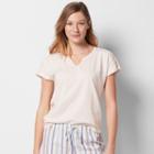 Women's Sonoma Goods For Life&trade; Pajamas: Notch Neck Tee, Size: Small, Lt Beige