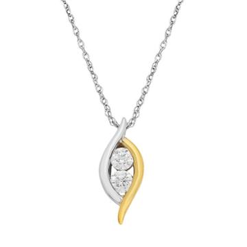 Two Tone Sterling Silver 1/4 Carat T.w. Diamond 2-stone Pendant Necklace, Women's, White