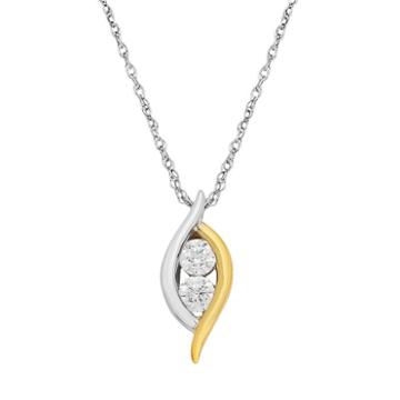 Two Tone Sterling Silver 1/4 Carat T.w. Diamond 2-stone Pendant Necklace, Women's, White