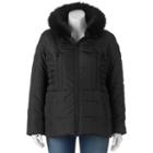 Juniors' Plus Size Pink Envelope Faux-fur Hood Puffer Jacket, Girl's, Size: 1xl, Black